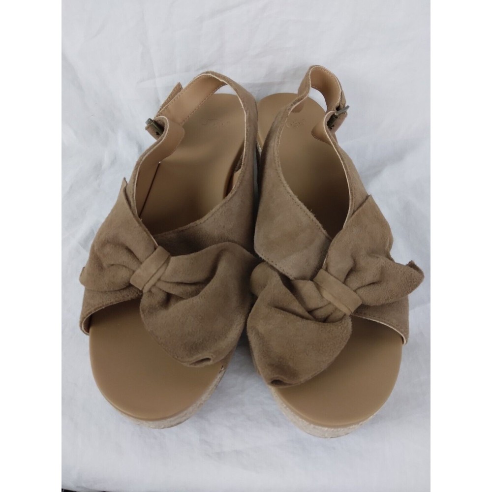 Ugg Camilla Chestnut Suede Leather Bow Espadrille Wedges Sandals Womens Size 8.5 - Picture 2 of 8